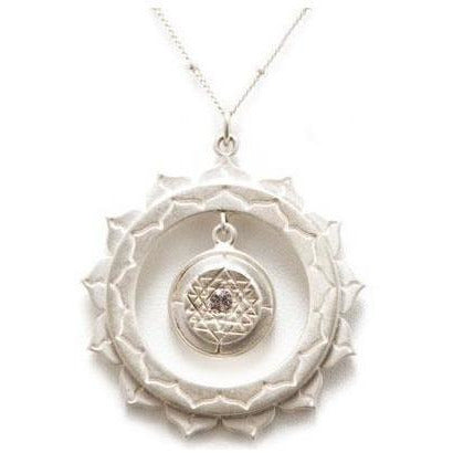 Sri Yantra Inner Circle Pendant with White Sapphire -Silver - Sage Moon