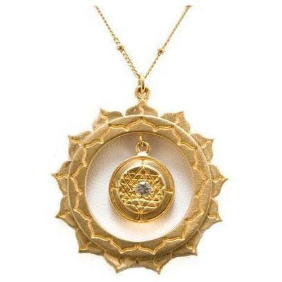 Sri Yantra Inner Circle Pendant White Sapphire -Gold Vermeil - Sage Moon
