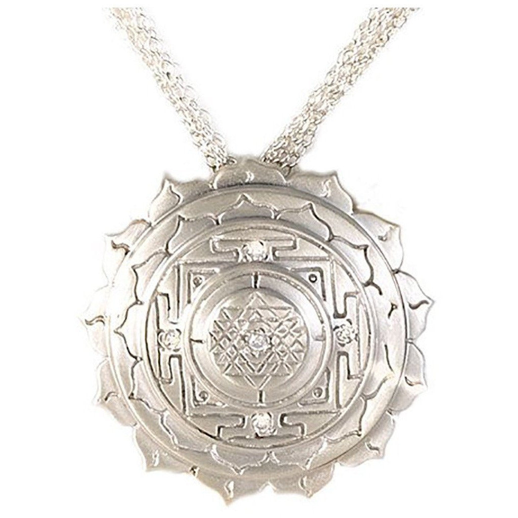 Elaborate Sri Yantra Pendant with White Sapphires - Silver - Sage Moon