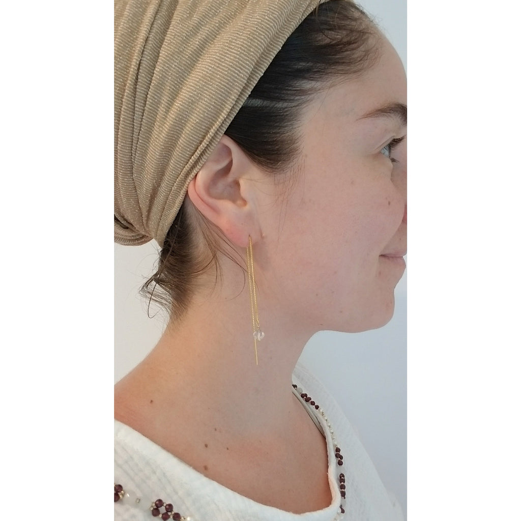 Herkimer Diamond Threader Earrings - Sage Moon