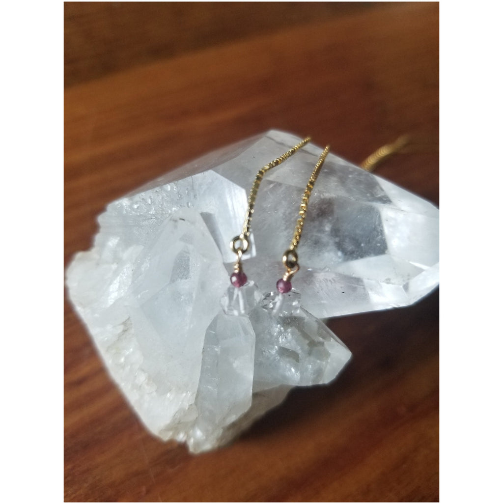 Herkimer Diamond Threader Earrings - Sage Moon