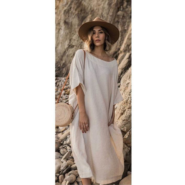 linen cotton blend dresses Green & White Toile Cotton Linen Maxi Dress - All Dresses