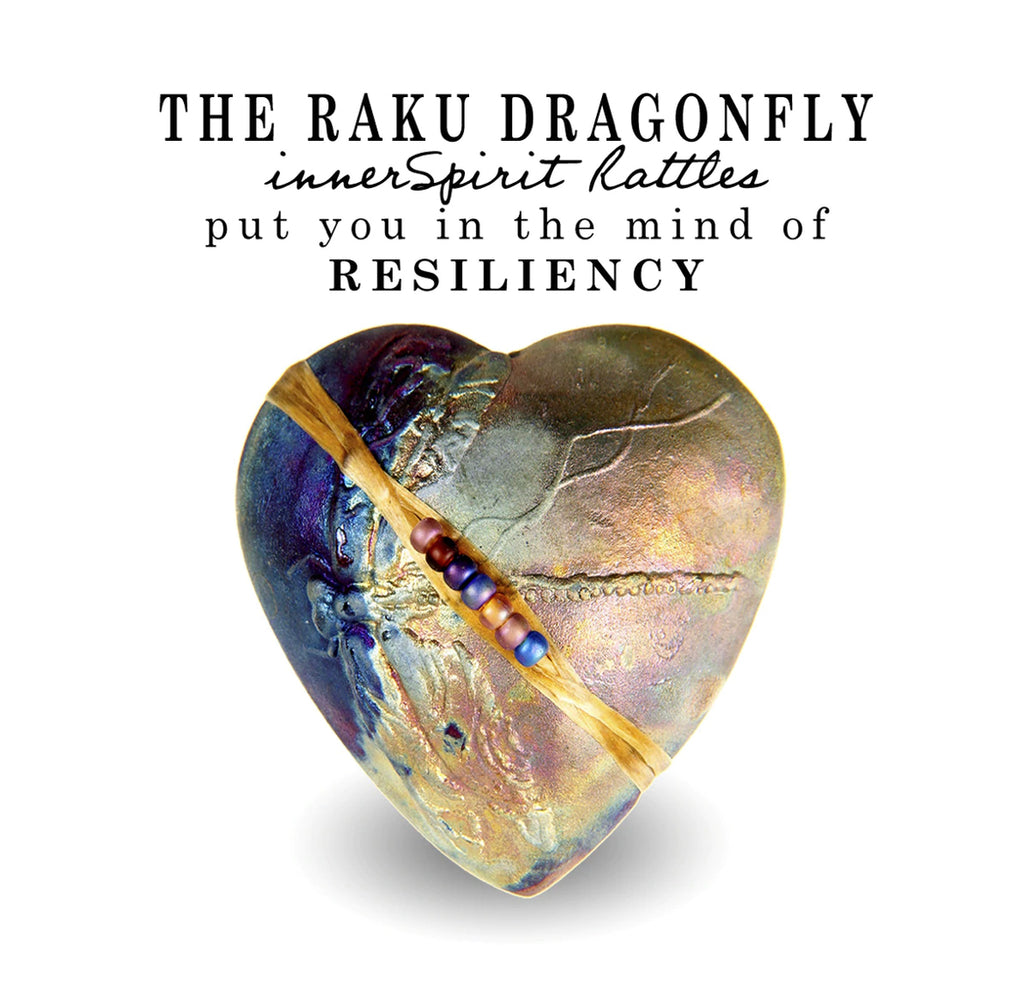The Raku Dragonfly Heart Rattle - Sage Moon