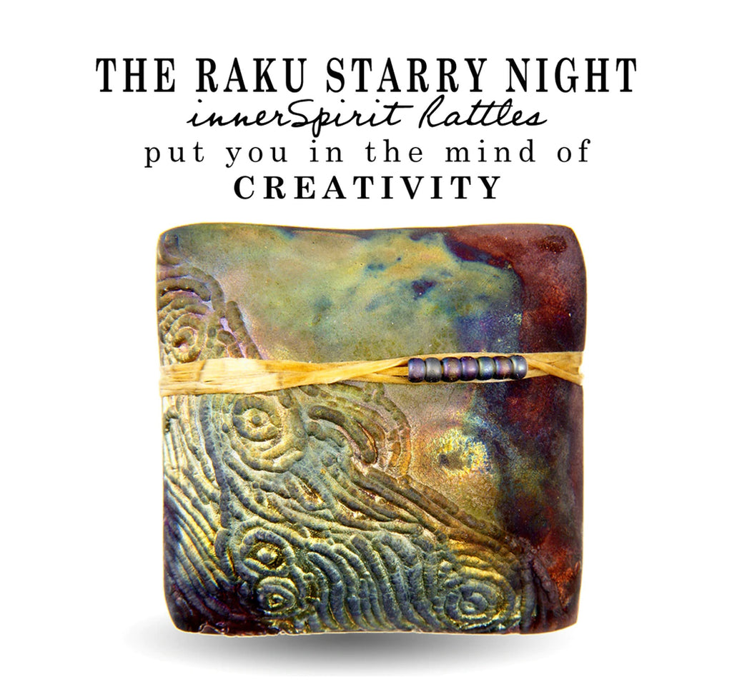 The Raku Starry Night Square Rattle - Sage Moon