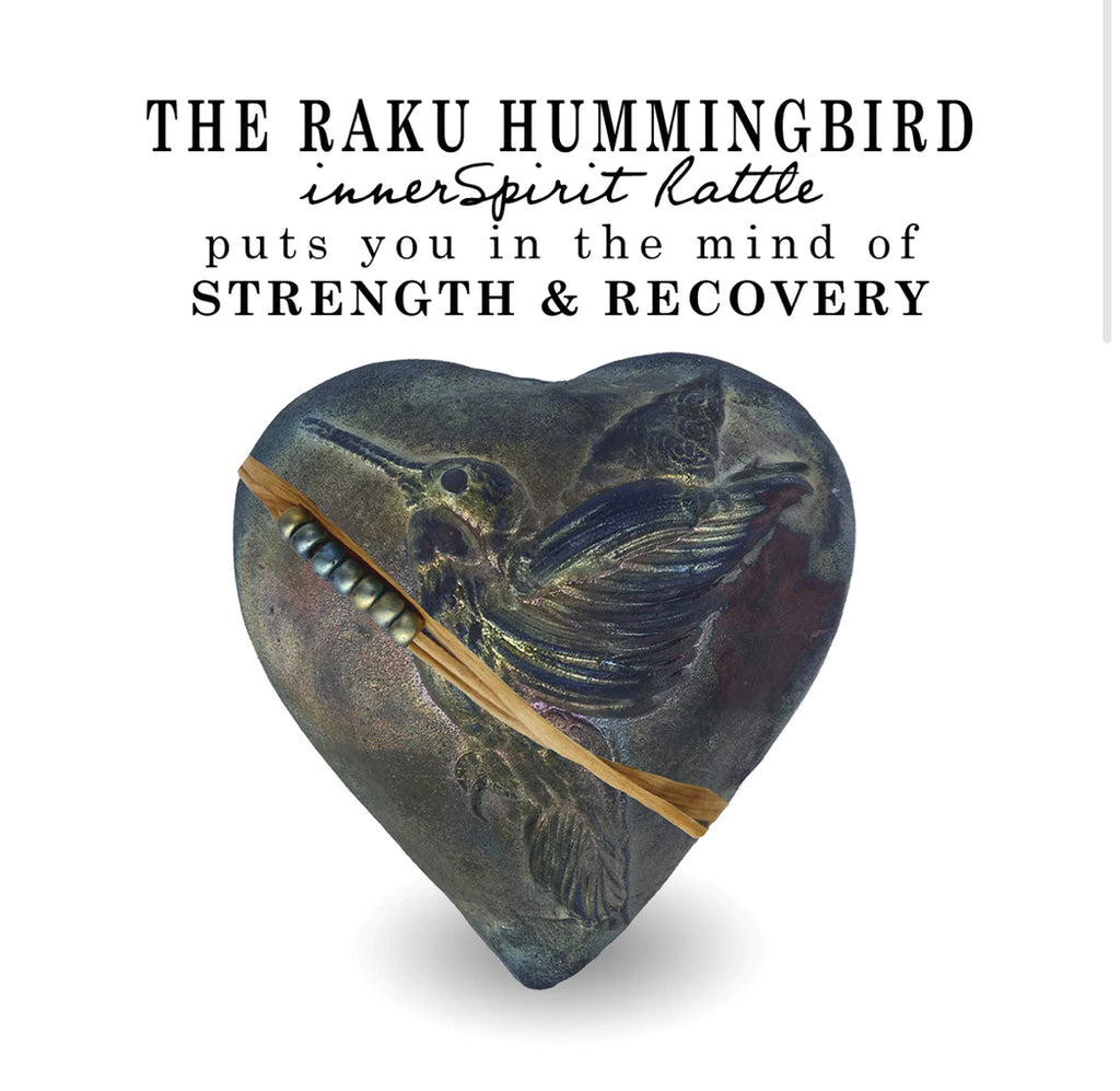 The Raku Hummingbird Whisperer Heart Rattle - Sage Moon