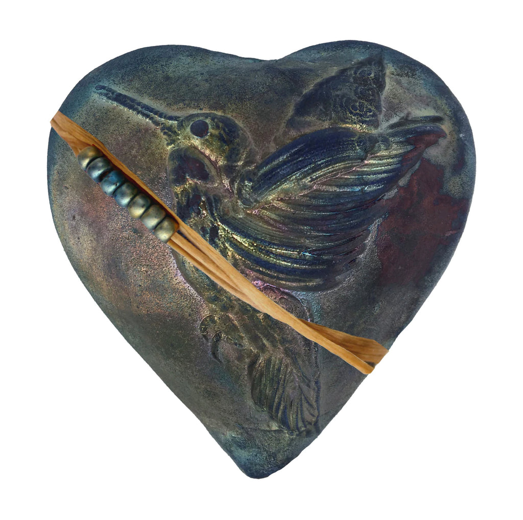 The Raku Hummingbird Whisperer Heart Rattle - Sage Moon