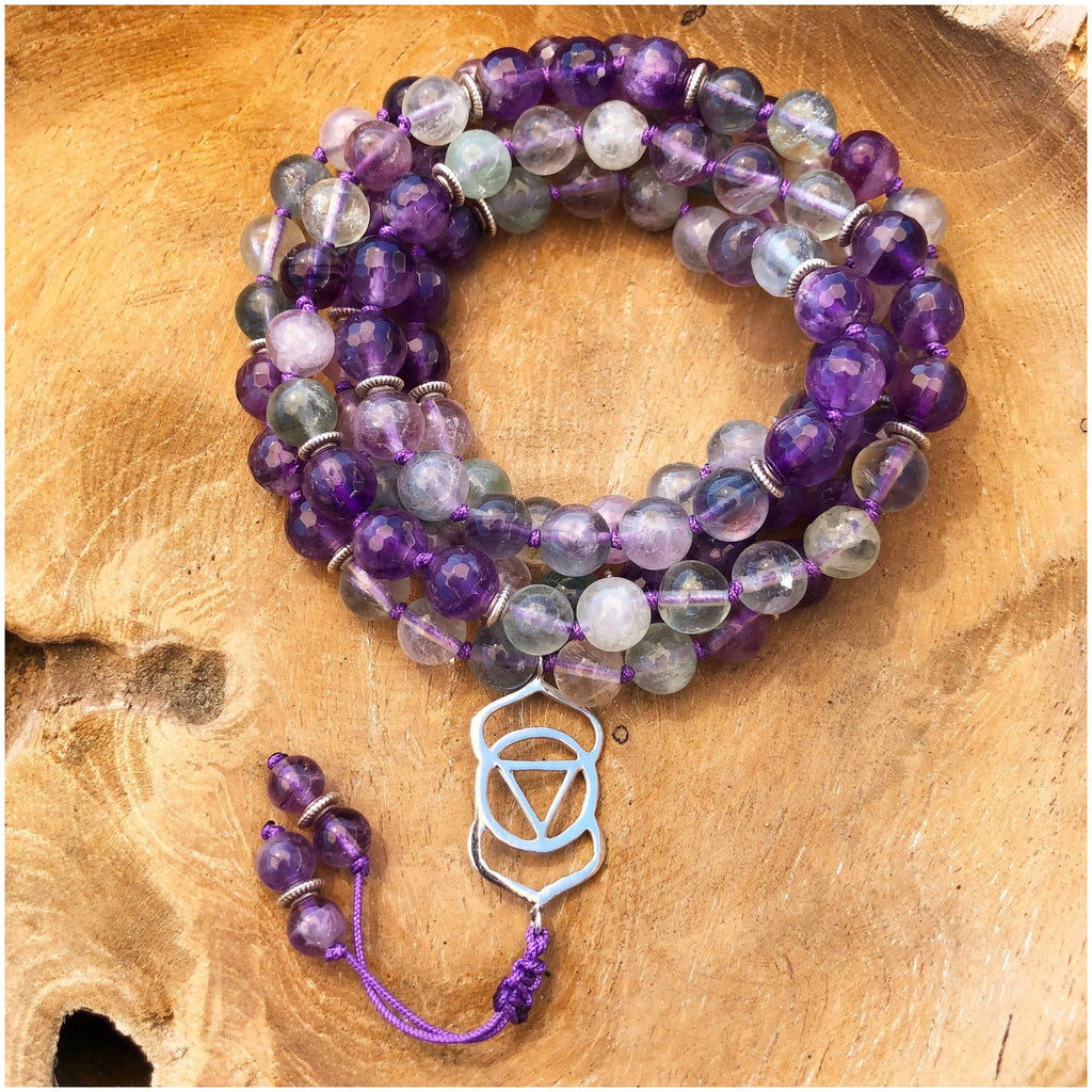 Fluorite and Amethyst Clear Vision Mala - Sage Moon